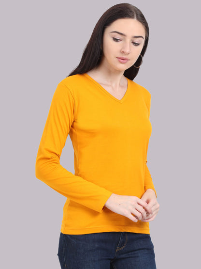 Fleximaa Women's Cotton Plain V Neck Full Sleeve T-Shirt - fleximaa-so