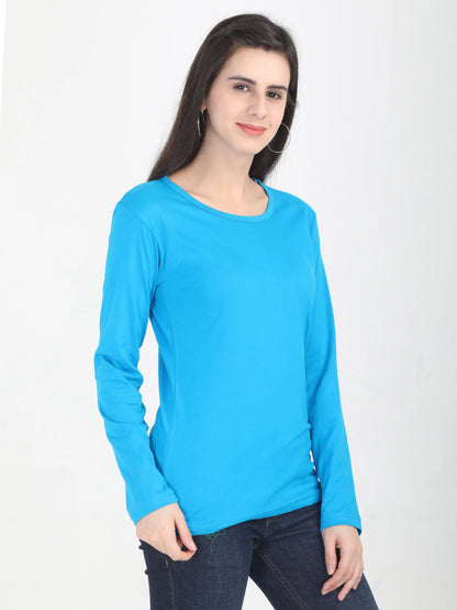 Fleximaa Women's Cotton Plain Round Neck Full Sleeve T-Shirt - fleximaa-so
