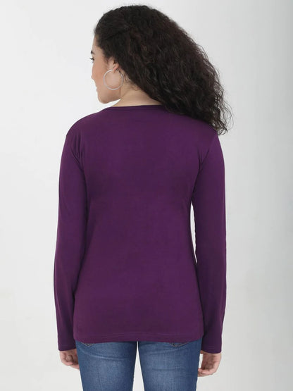 Fleximaa Women's Cotton Plain V Neck Full Sleeve T-Shirt-2 - fleximaa-so
