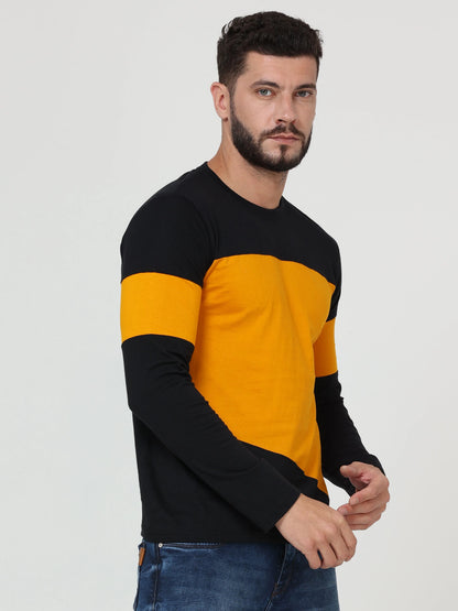 Fleximaa Men's Cotton Round Neck Color Block Full Sleeve T-Shirt - fleximaa-so