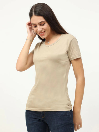 Fleximaa Women's Cotton Plain Round Neck Half Sleeve T-Shirt - fleximaa-so