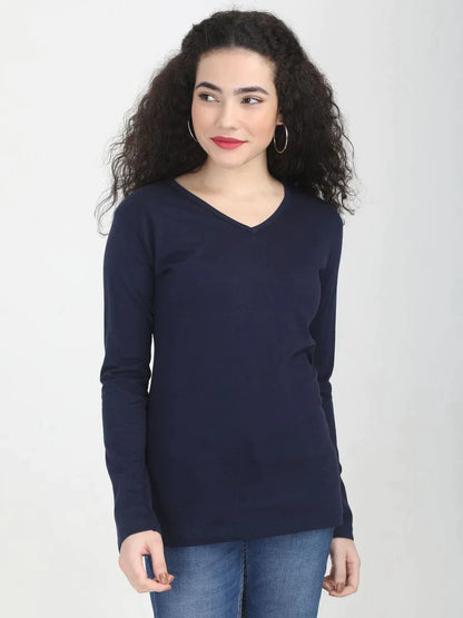 Fleximaa Women's Cotton Plain V Neck Full Sleeve T-Shirt (Pack of 2) - Fleximaa