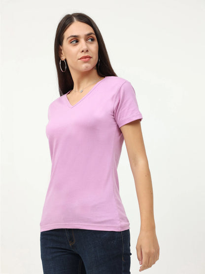 Fleximaa Women's Cotton Plain V Neck Half Sleeve T-Shirt - fleximaa-so