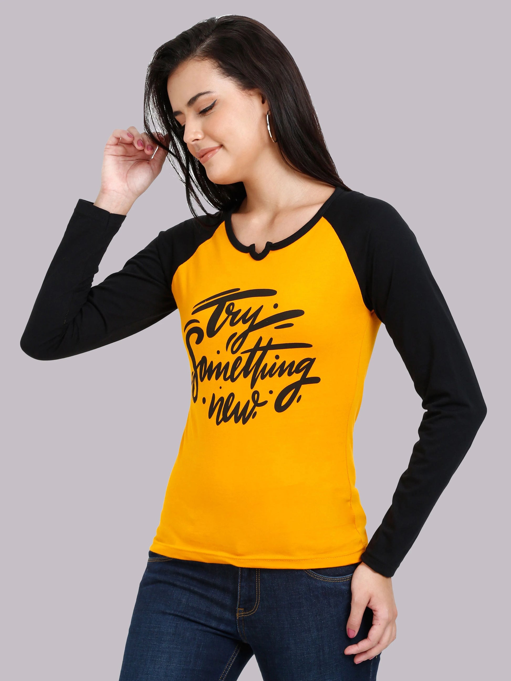 Women's Cotton Printed Raglan Full Sleeve T-Shirt – Fleximaa