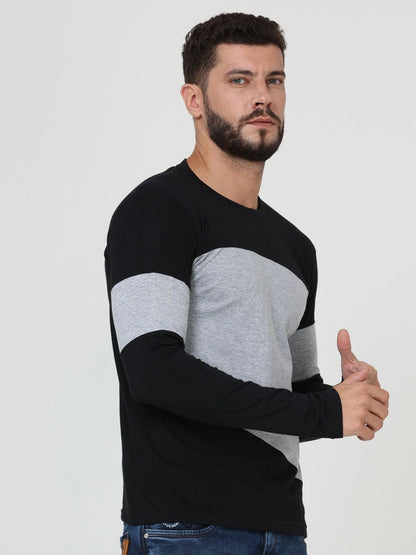 Fleximaa Men's Cotton Round Neck Color Block Full Sleeve T-Shirt - fleximaa-so