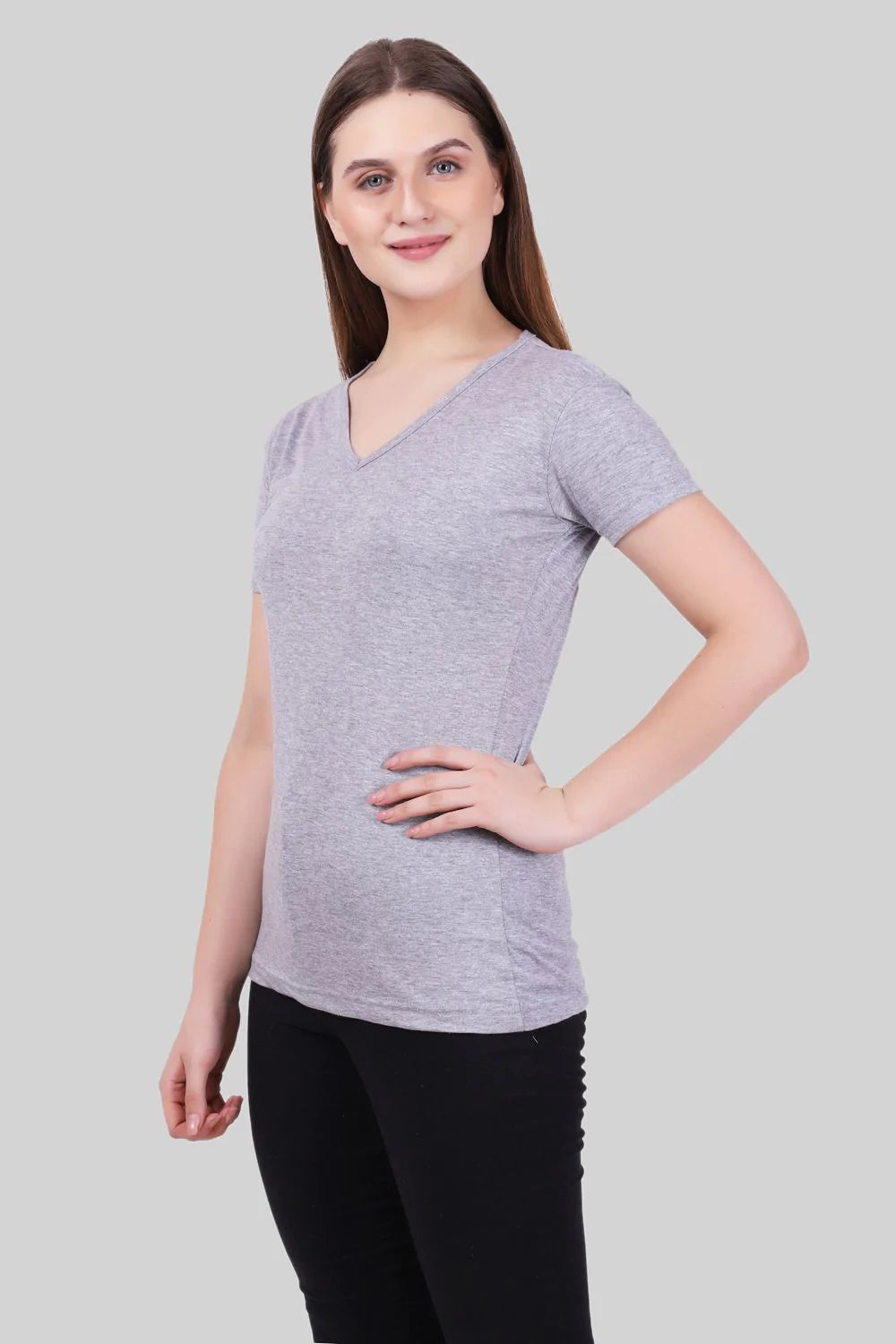 Fleximaa Women's Cotton Plain V Neck Half Sleeve T-Shirt - fleximaa-so