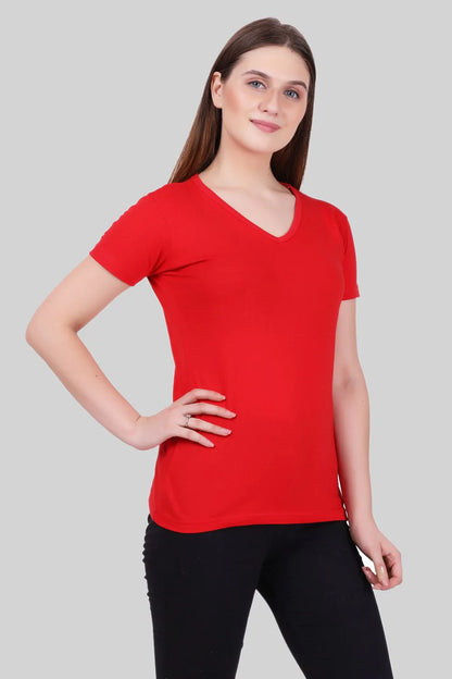 Fleximaa Women's Cotton Plain V Neck Half Sleeve T-Shirt-2 - fleximaa-so