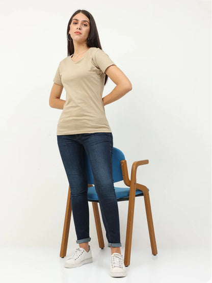 Fleximaa Women's Cotton Plain Round Neck Half Sleeve T-Shirt - fleximaa-so