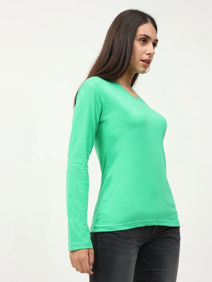 Fleximaa Women's Cotton Plain V Neck Full Sleeve T-Shirt-2 - fleximaa-so