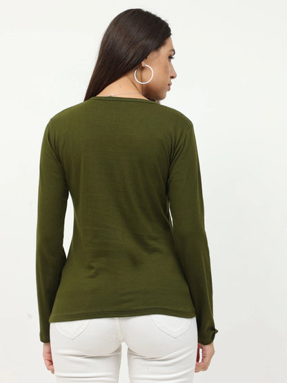 Fleximaa Women's Cotton Plain V Neck Full Sleeve T-Shirt - fleximaa-so
