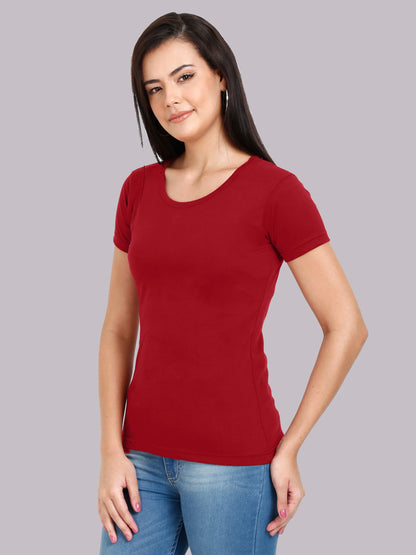 Fleximaa Women's Cotton Plain Round Neck Half Sleeve T-Shirt - fleximaa-so