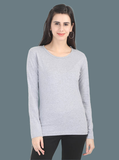 Fleximaa Women's Cotton Plain Round Neck Full Sleeve T-Shirt - fleximaa-so