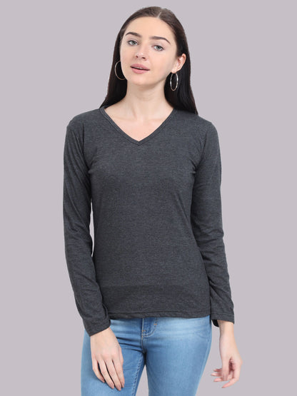 Fleximaa Women's Cotton Plain V Neck Full Sleeve T-Shirt (Pack of 2) - Fleximaa
