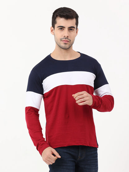 Fleximaa Men's Cotton Round Neck Color Block Full Sleeve T-Shirt - fleximaa-so