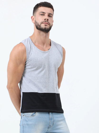 Fleximaa Men's Cotton Color Block Sleeveless T-Shirt - fleximaa-so
