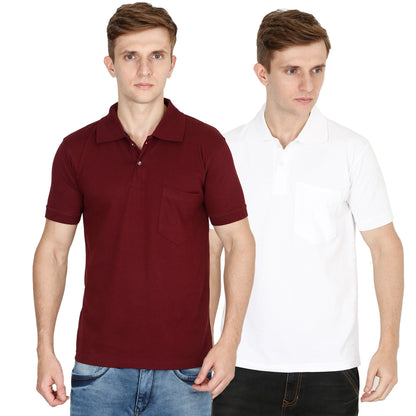 Fleximaa Men's Cotton Plain Polo Neck Half Sleeve T-Shirt (Pack of 2) - fleximaa-so