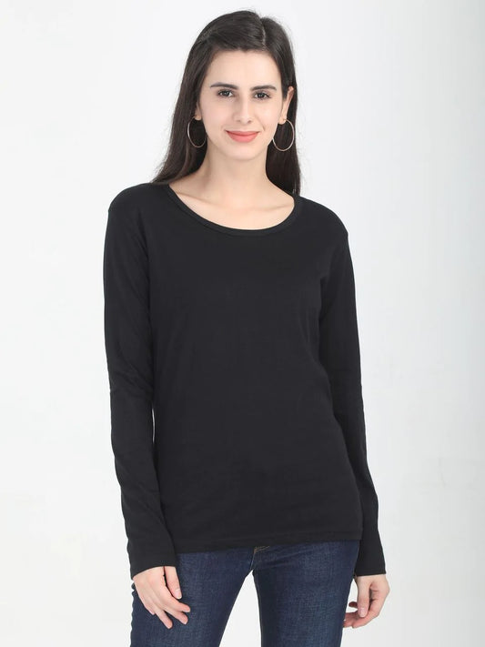 Fleximaa Women's Cotton Plain Round Neck Full Sleeve T-Shirt (Pack of 2) - Fleximaa