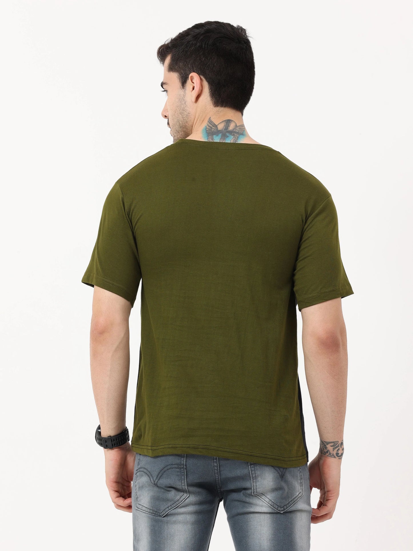 Fleximaa Men's Cotton Round Neck Color Block Half Sleeve T-Shirt - fleximaa-so