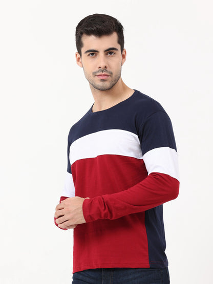 Fleximaa Men's Cotton Round Neck Color Block Full Sleeve T-Shirt - fleximaa-so