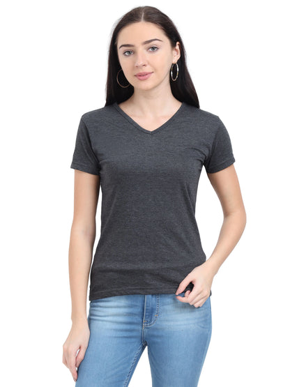 Fleximaa Women's Cotton Plain V Neck Half Sleeve T-Shirt - fleximaa-so