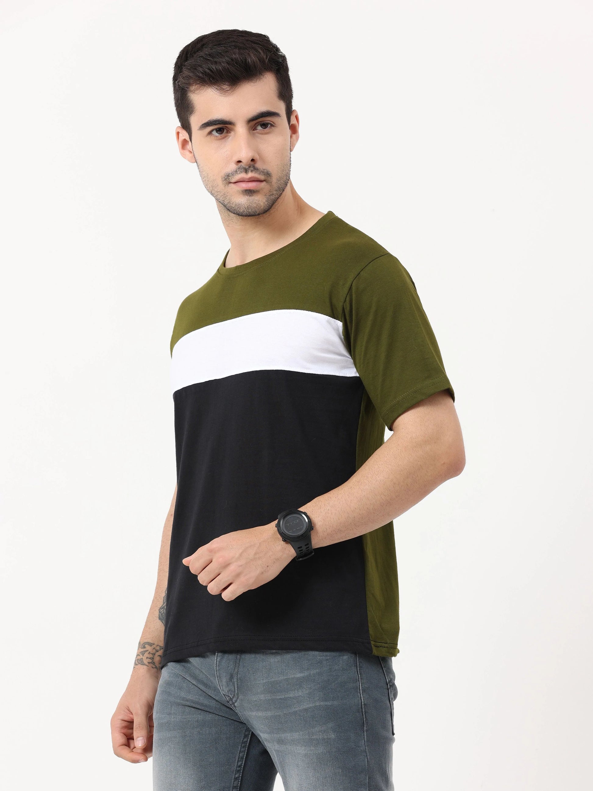 Fleximaa Men's Cotton Round Neck Color Block Half Sleeve T-Shirt - fleximaa-so