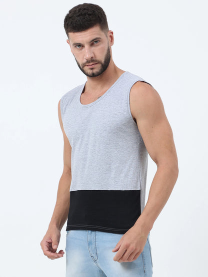 Fleximaa Men's Cotton Color Block Sleeveless T-Shirt - fleximaa-so