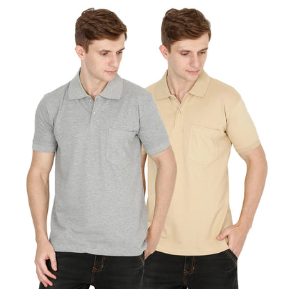 Fleximaa Men's Cotton Plain Polo Neck Half Sleeve T-Shirt (Pack of 2) - fleximaa-so