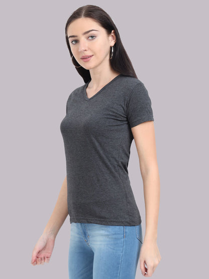 Fleximaa Women's Cotton Plain V Neck Half Sleeve T-Shirt - fleximaa-so