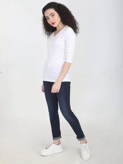 Fleximaa Women's Cotton Plain V Neck Full Sleeve T-Shirt-2 - fleximaa-so