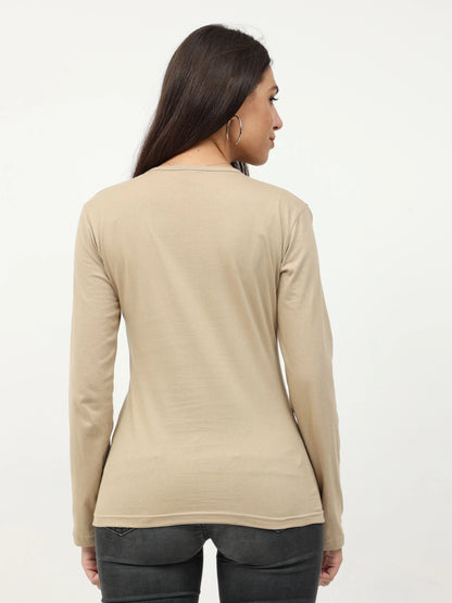Fleximaa Women's Cotton Plain Round Neck Full Sleeve T-Shirt - fleximaa-so