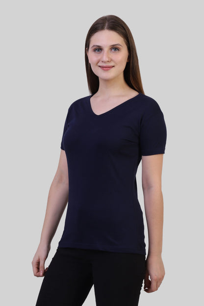 Fleximaa Women's Cotton Plain V Neck Half Sleeve T-Shirt - fleximaa-so