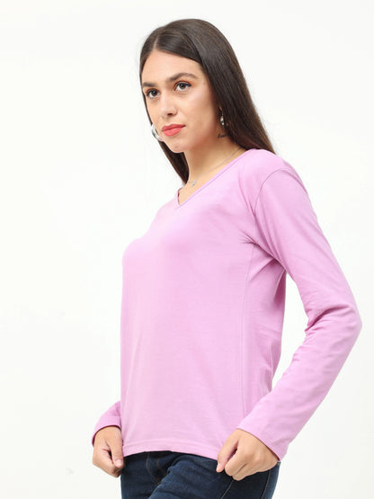 Fleximaa Women's Cotton Plain V Neck Full Sleeve T-Shirt - fleximaa-so