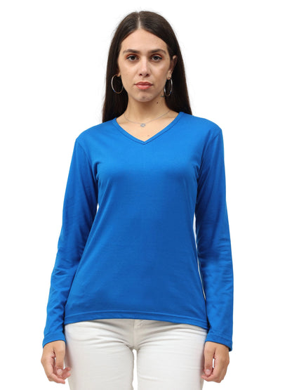 Fleximaa Women's Cotton Plain V Neck Full Sleeve T-Shirt-2 - fleximaa-so