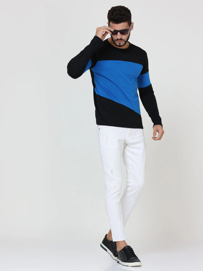 Fleximaa Men's Cotton Round Neck Color Block Full Sleeve T-Shirt - fleximaa-so