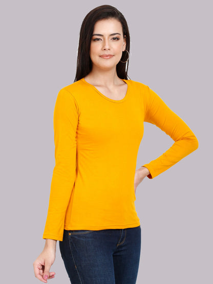Fleximaa Women's Cotton Plain Round Neck Full Sleeve T-Shirt - fleximaa-so