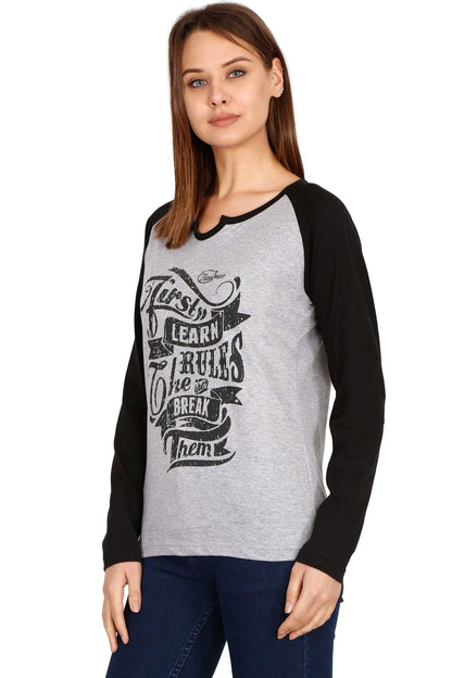 Fleximaa Women's Cotton Printed Raglan Full Sleeve T-Shirt - fleximaa-so
