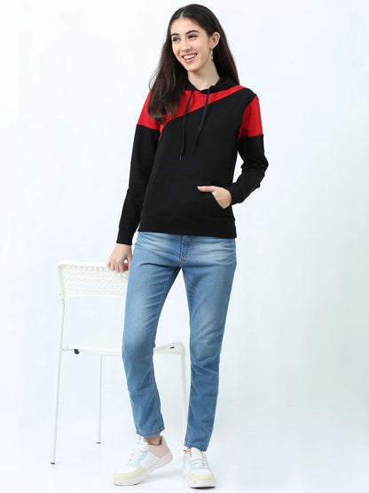 Fleximaa Womens Cotton Color Block Greyblack Sweatshirt Hoodies 3XL Size - fleximaa-so