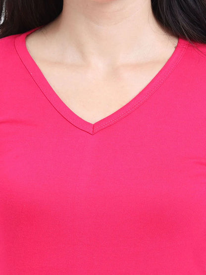 Fleximaa Women's Cotton Plain V Neck Full Sleeve T-Shirt-2 - fleximaa-so