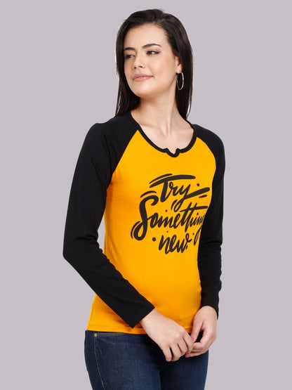 Fleximaa Women's Cotton Printed Raglan Full Sleeve T-Shirt - fleximaa-so