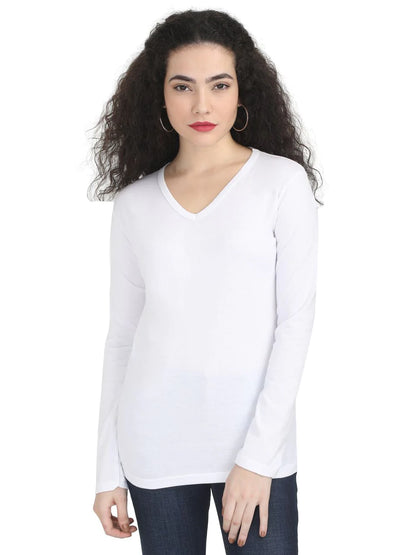 Fleximaa Women's Cotton Plain V Neck Full Sleeve T-Shirt-2 - fleximaa-so