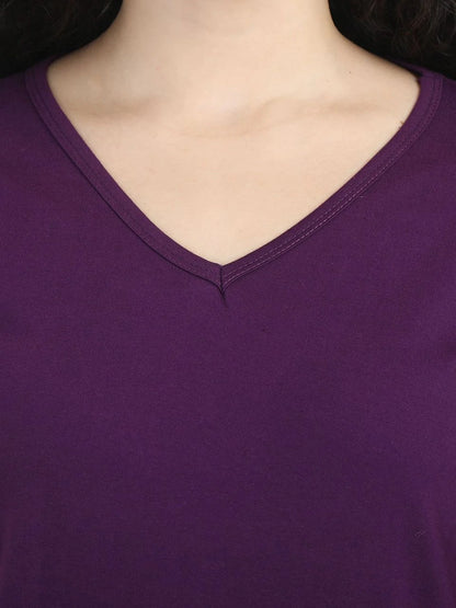 Fleximaa Women's Cotton Plain V Neck Full Sleeve T-Shirt-2 - fleximaa-so