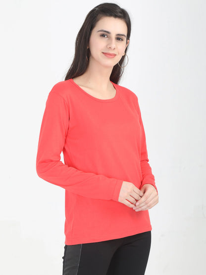 Fleximaa Women's Cotton Plain Round Neck Full Sleeve T-Shirt - fleximaa-so