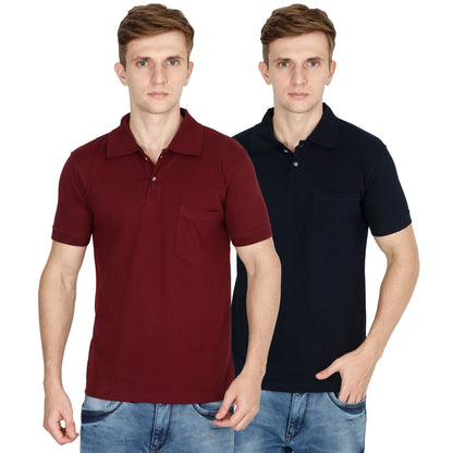 Fleximaa Men's Cotton Plain Polo Neck Half Sleeve T-Shirt (Pack of 2) - fleximaa-so