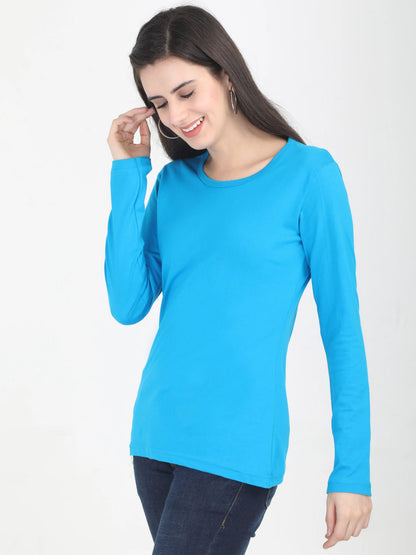 Fleximaa Women's Cotton Plain Round Neck Full Sleeve T-Shirt - fleximaa-so