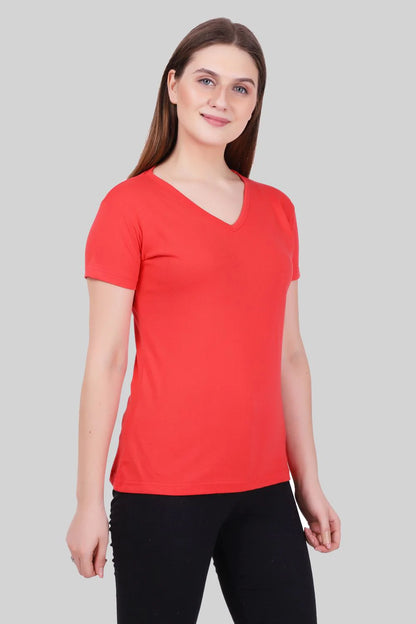 Fleximaa Women's Cotton Plain V Neck Half Sleeve T-Shirt - fleximaa-so