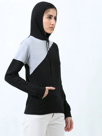 Fleximaa Womens Cotton Color Block Greyblack Sweatshirt Hoodies 3XL Size - fleximaa-so