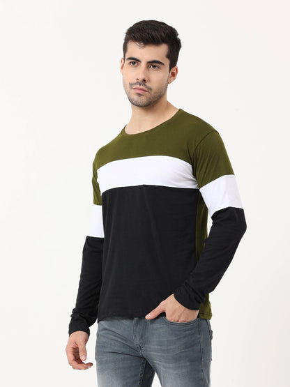 Fleximaa Men's Cotton Round Neck Color Block Full Sleeve T-Shirt - fleximaa-so