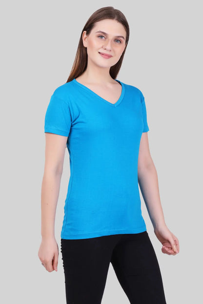 Fleximaa Women's Cotton Plain V Neck Half Sleeve T-Shirt - fleximaa-so