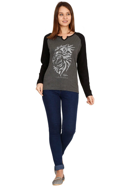 Fleximaa Women's Cotton Printed Raglan Full Sleeve T-Shirt - fleximaa-so