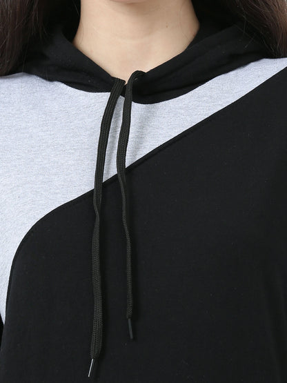 Fleximaa Womens Cotton Color Block Greyblack Sweatshirt Hoodies 3XL Size - fleximaa-so
